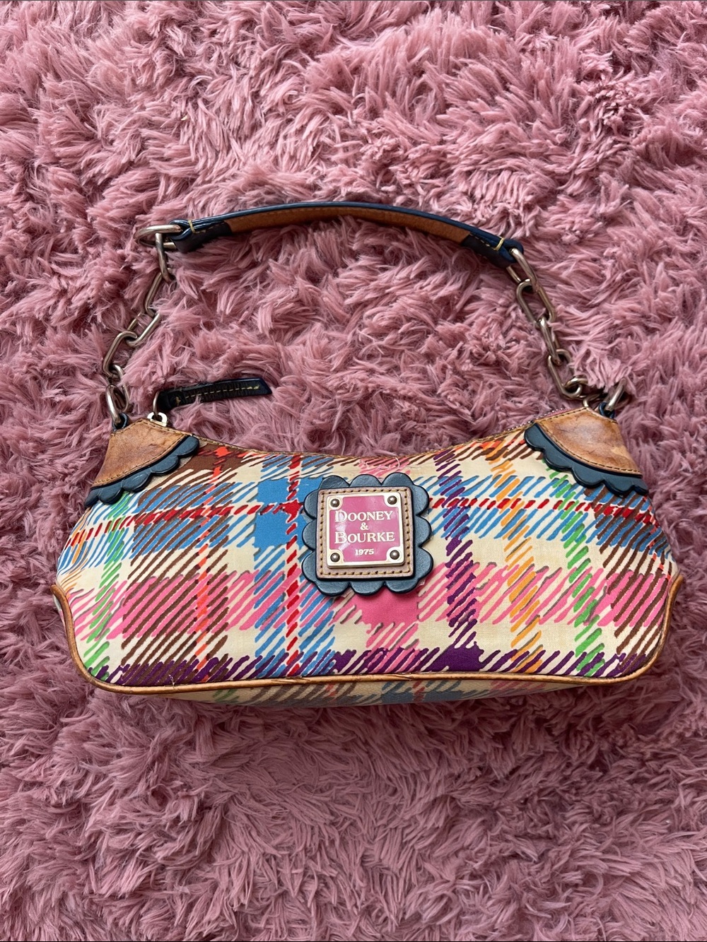 Dooney & Bourke Rainbow Plaid Shoulder Bag with Rainbow Zipper